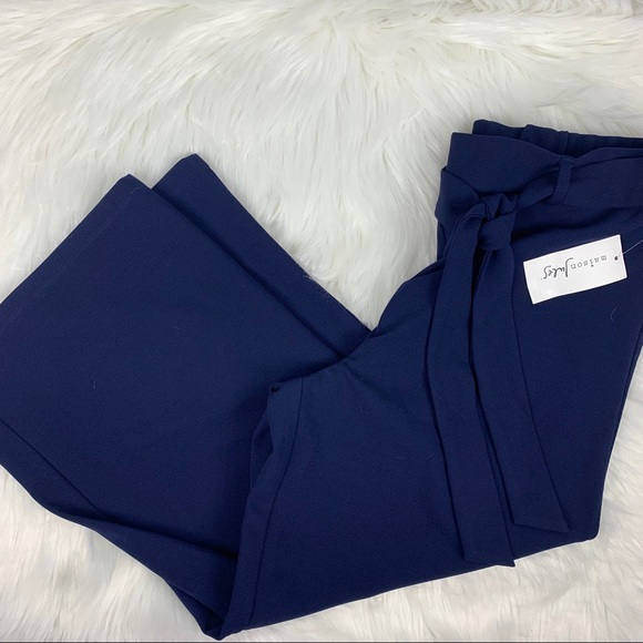 🔥MAISON JULES🔥Pull-On Tie-Waist Cropped Career Pants Navy Medium NWT - Picture 5 of 5